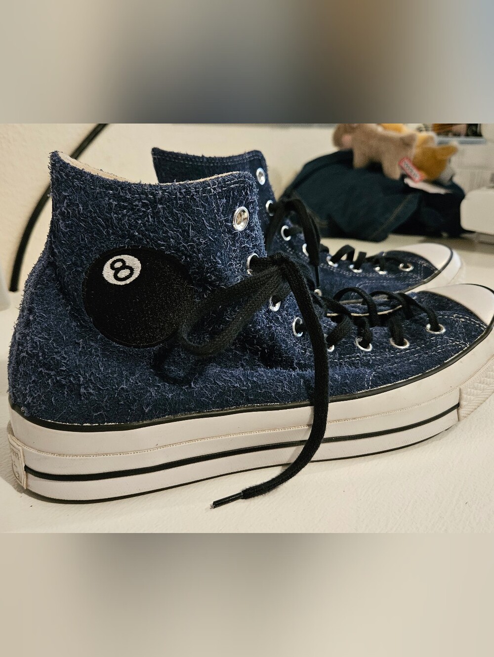 Navy High-Top Platform Sneakers - 8-Ball Patch Mens 12